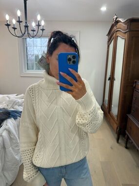 Elegant fig Cream Cable Knit Sweater